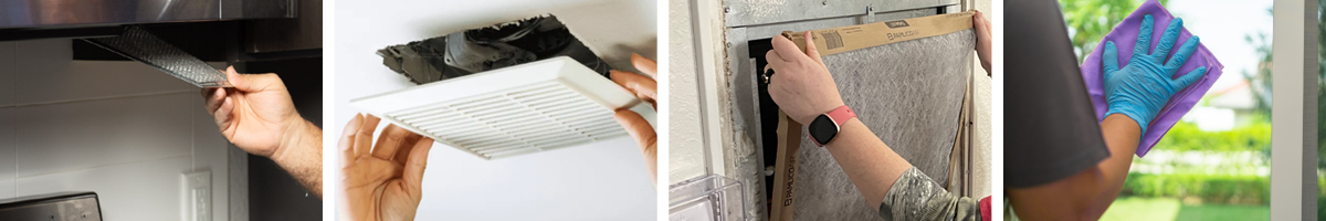 Man Cleaning Rangehood, Bathroom Fan, HVAC System and Windows