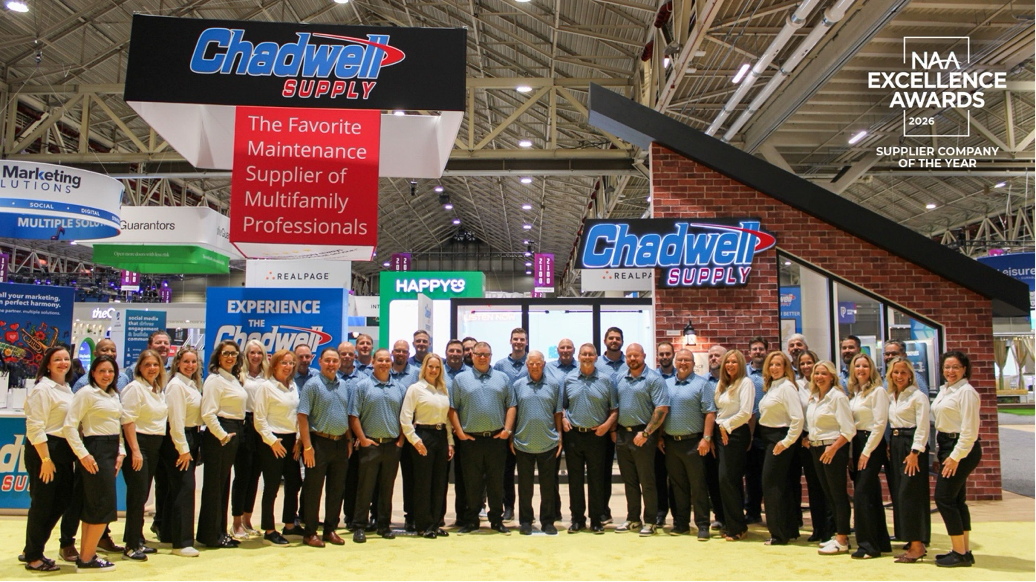 Chadwell Supply team gathered at the 2026 Apartmentalize booth in New Orleans