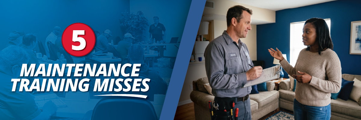 Multifamily maintenance technician receiving soft skills training to improve resident satisfaction